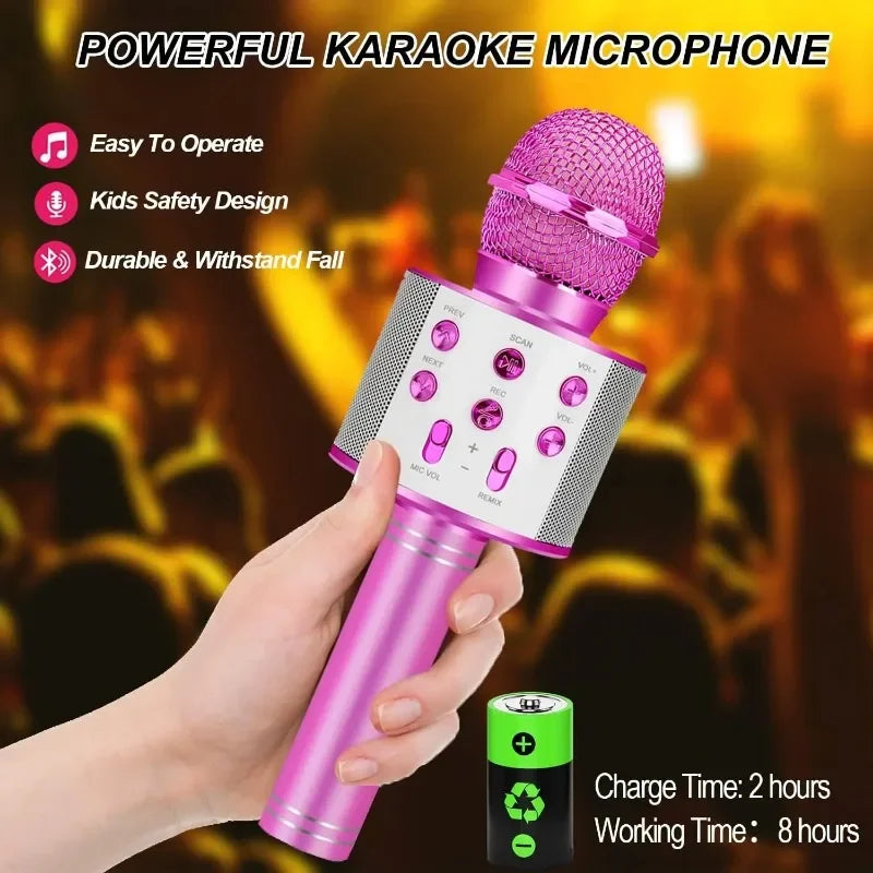 Kids Microphone Toys for Singing, Wireless Bluetooth Karaoke Microphone for Adults, Toys for Boys Girls  Birthday Party Gift