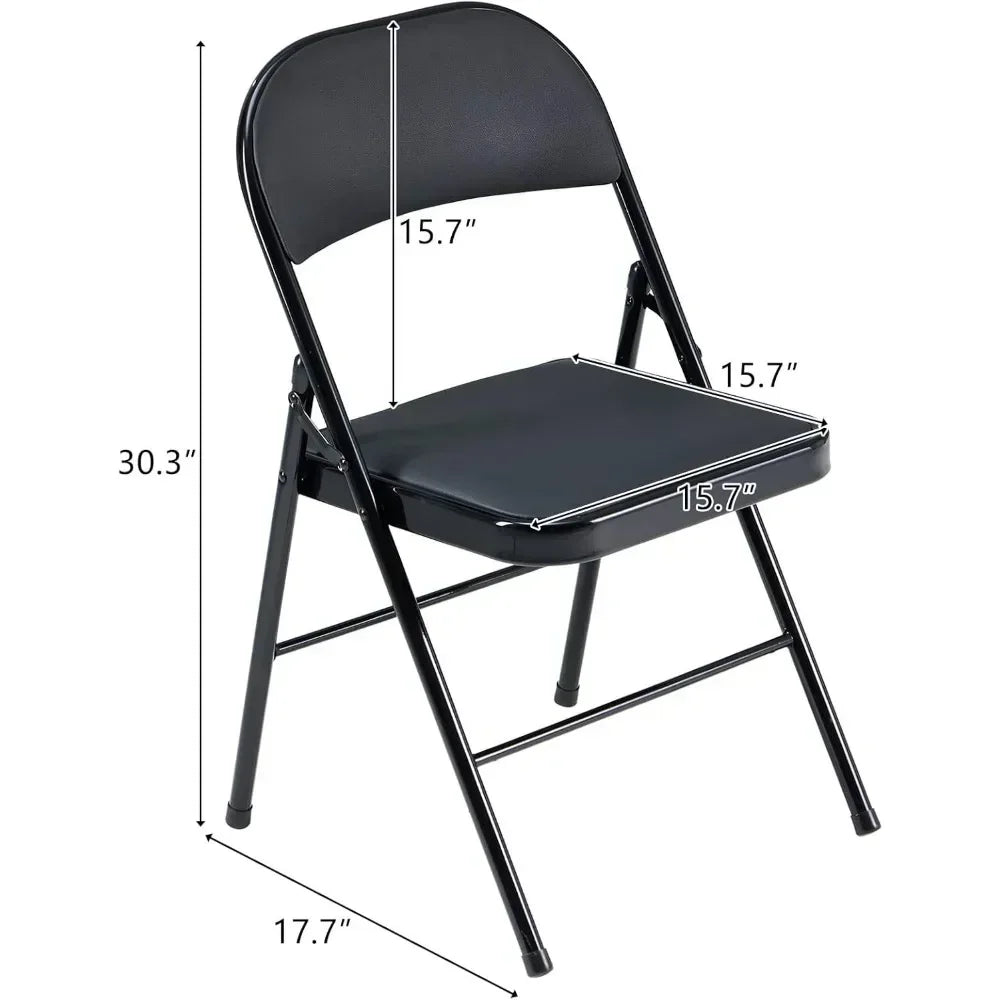 6 Pack Black Folding Chairs with Padded Seats for Outdoor & Indoor, Portable Stackable Commercial Seat with Steel Frame