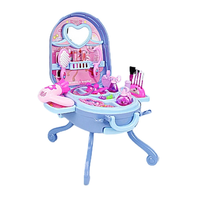 36Pcs/Set Girls Toy Princess Cosmetic Mirror Suitcase Makeup Early Learning Educational Toys Kids Role Play Makeup Artist Props