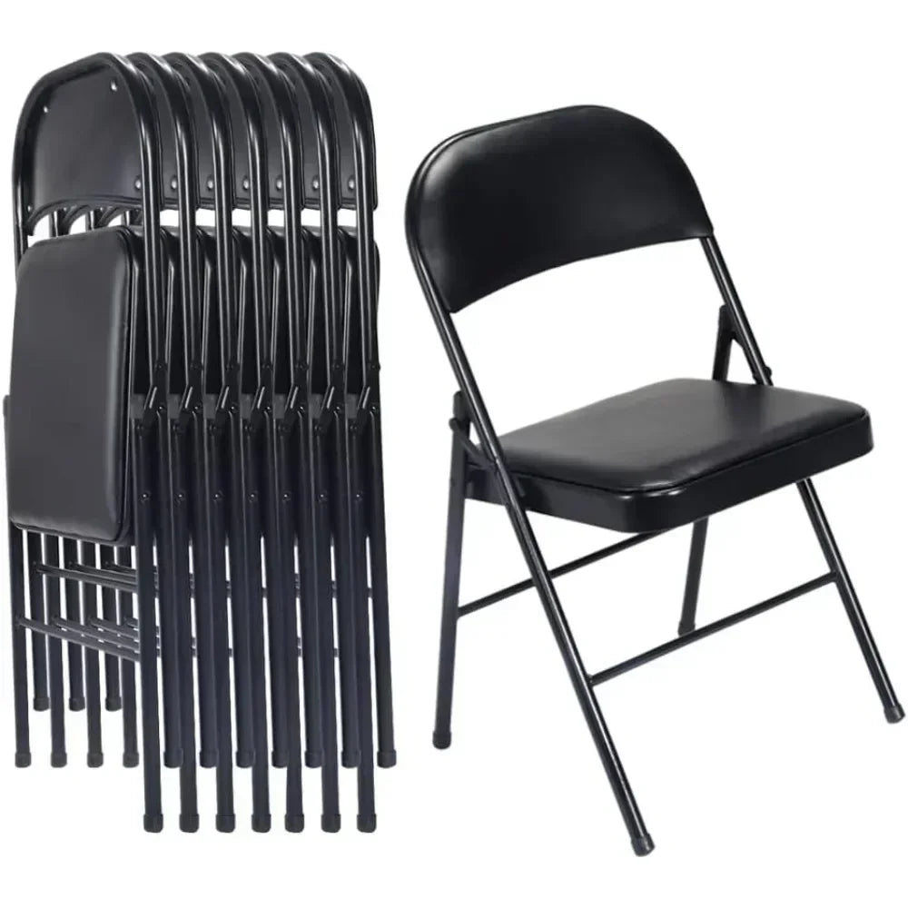 6 Pack Black Folding Chairs with Padded Seats for Outdoor & Indoor, Portable Stackable Commercial Seat with Steel Frame