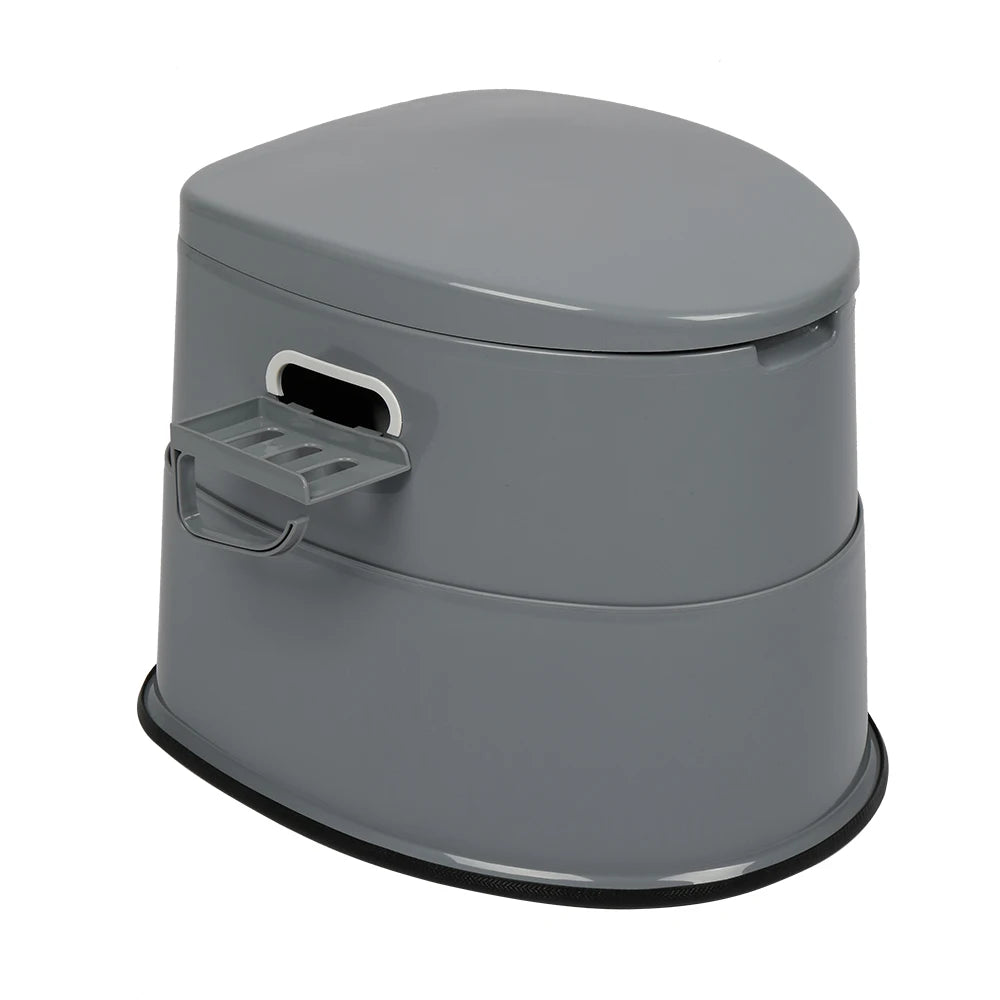 Portable toilet with lid, outdoor camping toilet with anti slip pad, easy to clean，grey