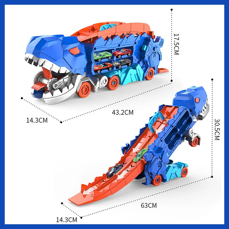 New Product Folding Dinosaur Transporter Car Competitive Game Roll To Eat Car Vehicle Racing Track With Mini Car Kid Gift Toy