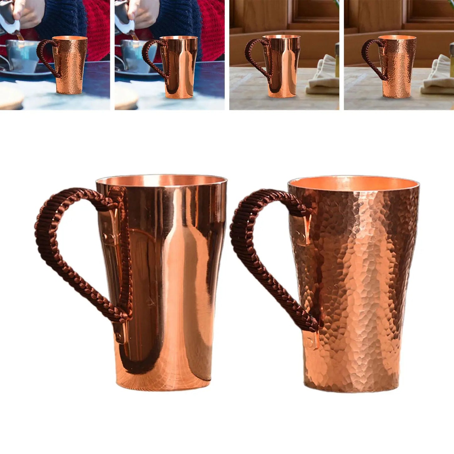 Copper Coffee Mug Teaware Portable Easy Clean Birthday Gifts Handmade Pure Copper Cup 400ml Water Mug for Milk Bar Party Home