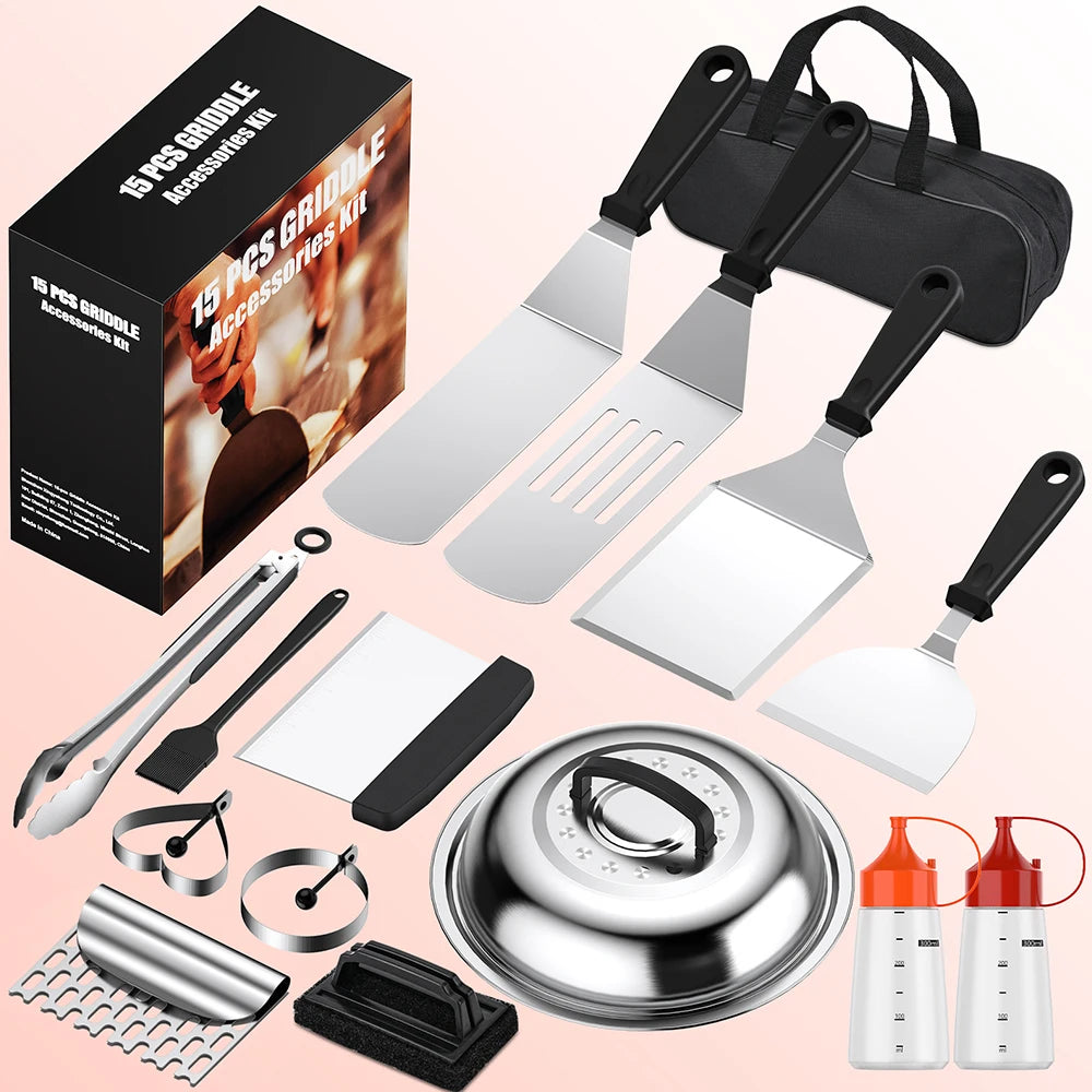 8/10/15pcs Grilling Griddle Accessories BBQ Teppanyaki Camping Grill Tools Set for Blackstone and Camp Chef Flat Top Grill Set