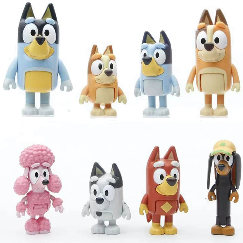 8Pcs/Set Bluey Toy Anime Figurines Toy Figures Movable Joints Action Figure Model Dolls Children Birthday Decoration Toy Gift