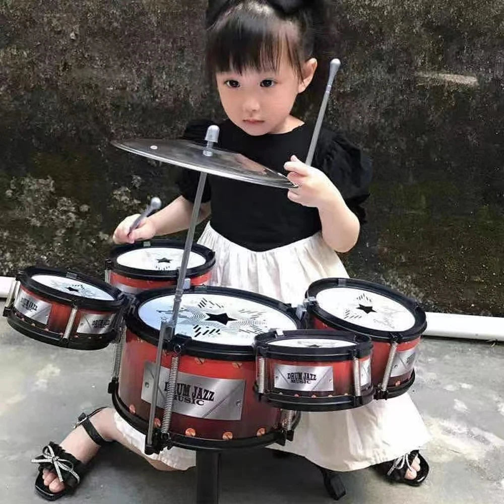 Children's Jazz Drum Set 3 drums/5 small stools Drum Stick Set Children's Music Development Intelligence Education Toy Gifts