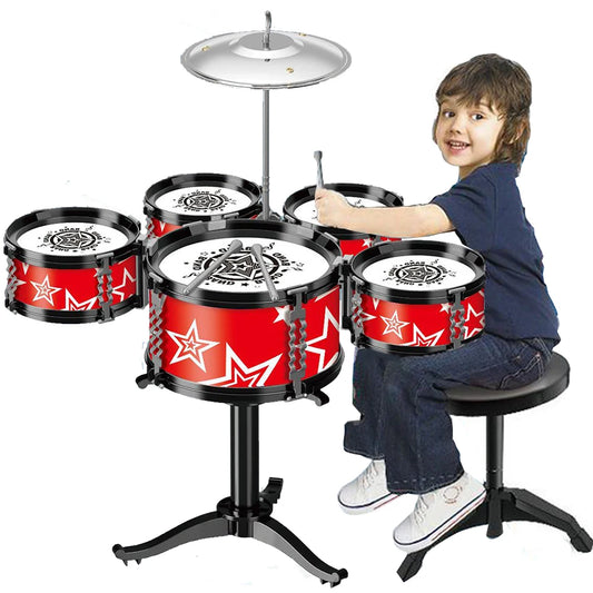 Children's Jazz Drum Set 3 drums/5 small stools Drum Stick Set Children's Music Development Intelligence Education Toy Gifts