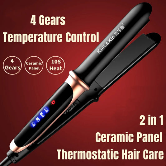 4 Gears Adjustable Temperature 2in1 Professional Flat Iron Hair Straightener Fast Warm-up Styling Tool For Wet or Dry Hair