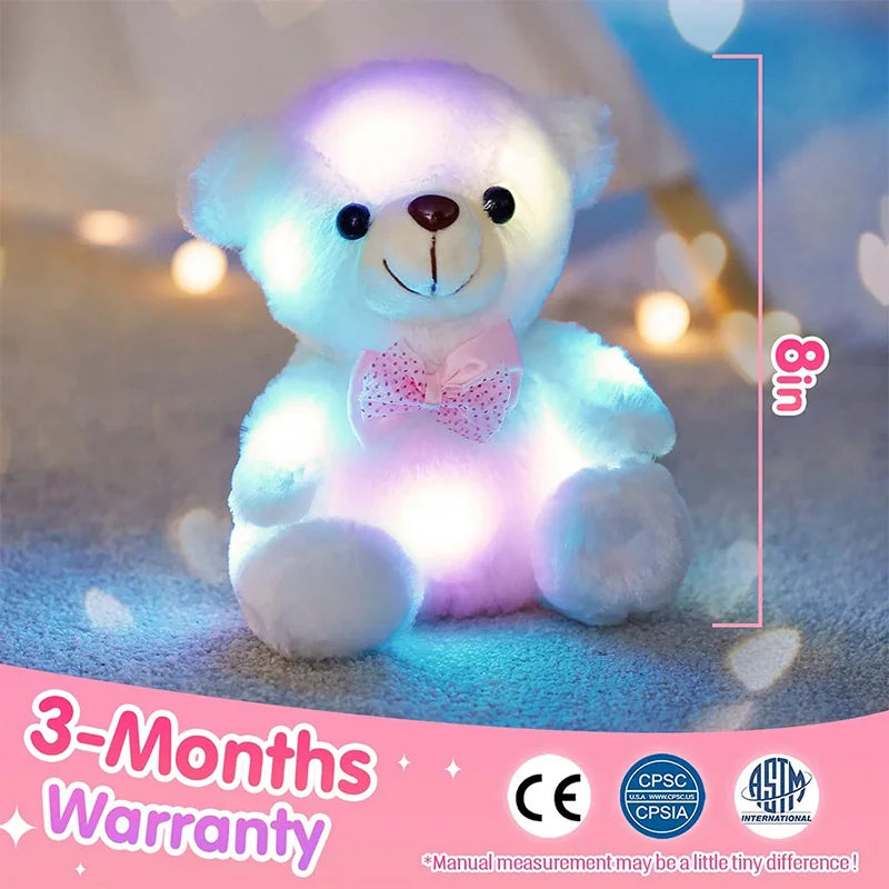 22cm Luminous Bear Teddy Stuffed Doll with LED Cute Animal Soft Plush Toy Nightlight Glow Bear Sensory Toys Gift for Kids