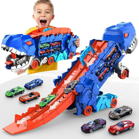 New Product Folding Dinosaur Transporter Car Competitive Game Roll To Eat Car Vehicle Racing Track With Mini Car Kid Gift Toy