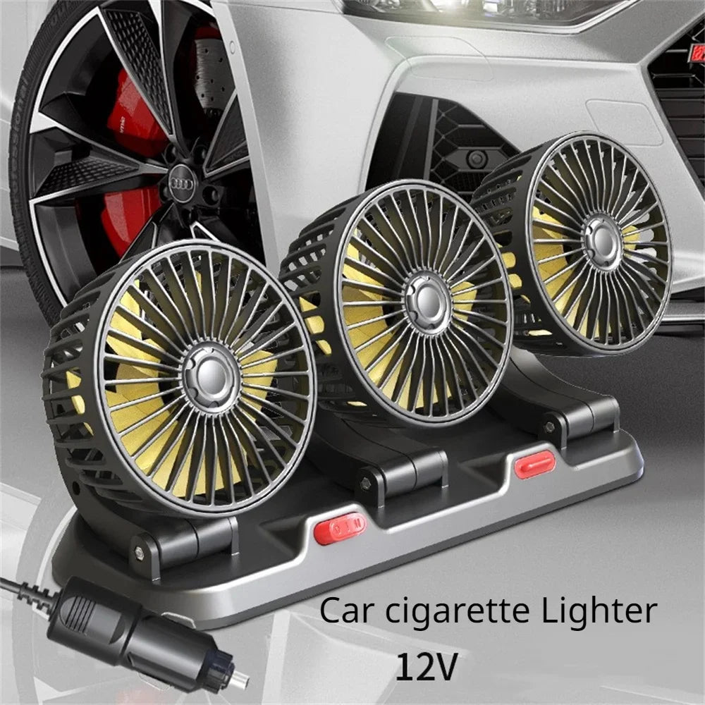 Car Fan 360° Adjustable 3 Head Air Fan Automotive Electric Fan USB/12V/24V Fan 2 Speeds Car Silent Fan For Home Desk Office&Car