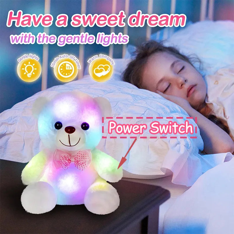 22cm Luminous Bear Teddy Stuffed Doll with LED Cute Animal Soft Plush Toy Nightlight Glow Bear Sensory Toys Gift for Kids