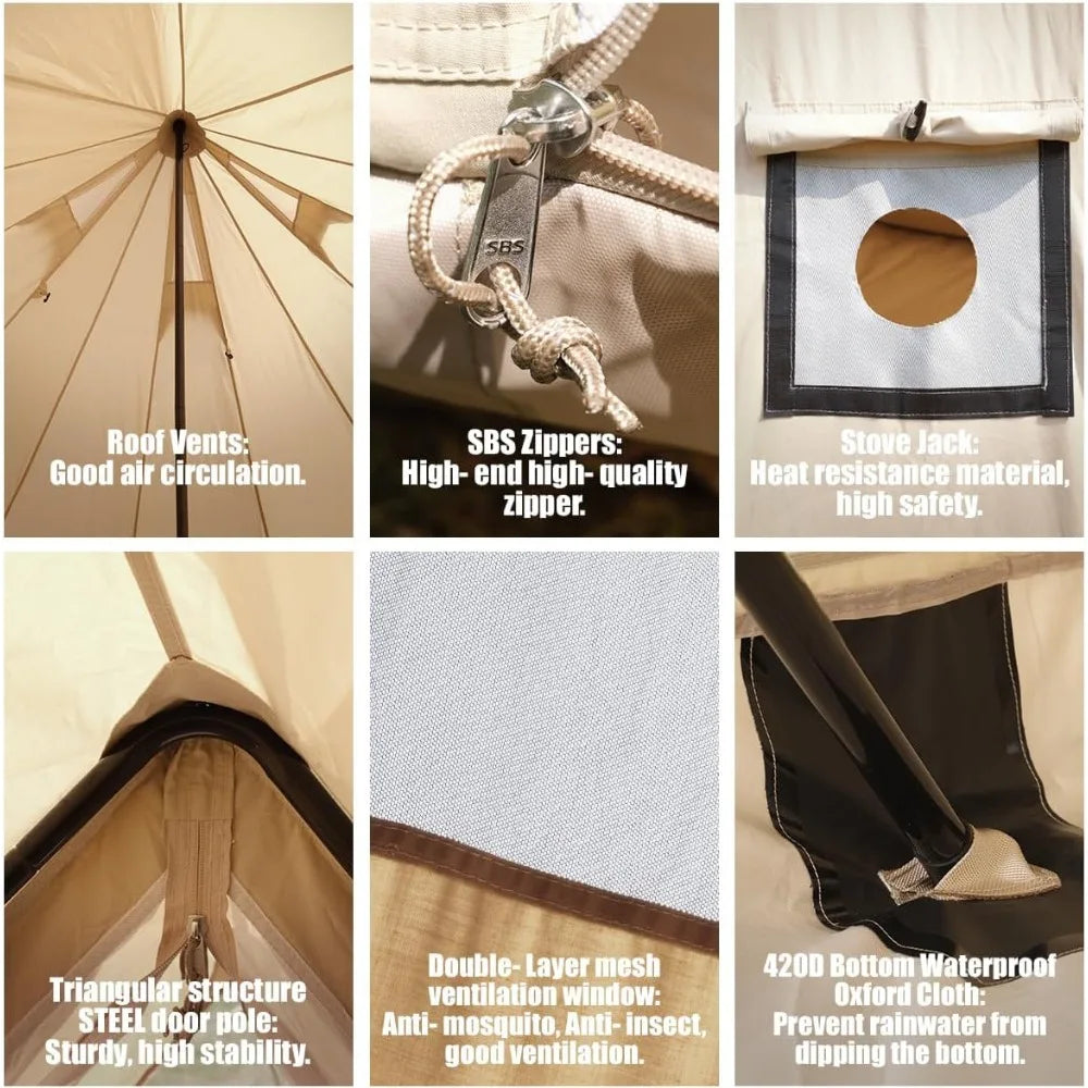 Canvas Tent Bell, 4 Seasons Yurt Tents for Camping 3M/4M/5M Canvas Tents with Stove Jacks Tent