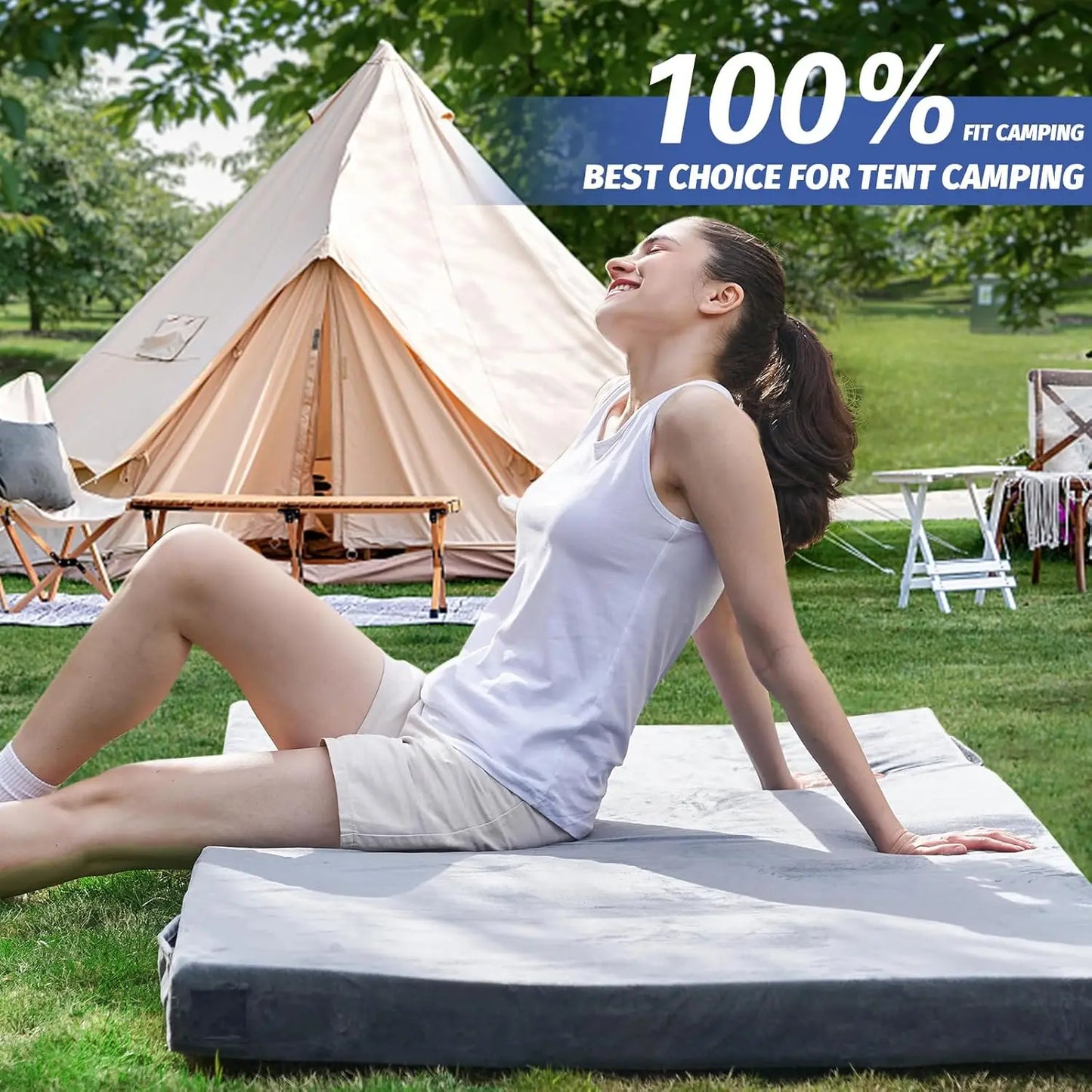 Memory Foam Camping Mattress Pad, CertiPUR-US Sleeping Mat Portable Roll Up Mattress for Adults, Camping Bed Pads for Sleeping,