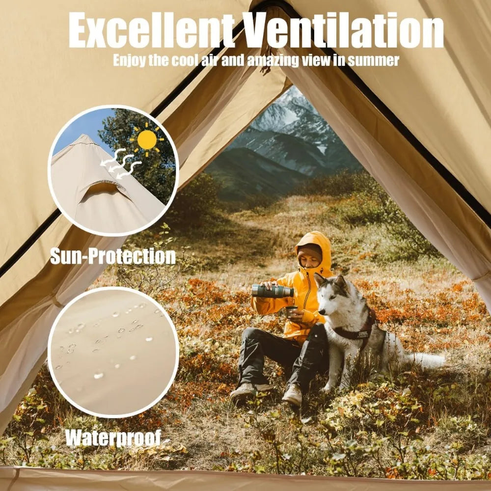 Canvas Tent Bell, 4 Seasons Yurt Tents for Camping 3M/4M/5M Canvas Tents with Stove Jacks Tent