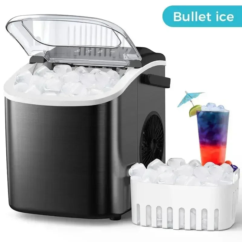 COWSAR Bullet Ice Maker Countertop with Self-Cleaning, 26.5lbs/24Hrs, 6 Mins/9 Pcs Bullet Ice, Portable Ice Maker