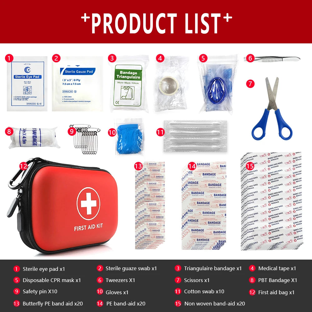 91pcs Portable Emergency Medical First Aid Bag Kit For Household Outdoor Travel Camping Equipment Medicine Survival