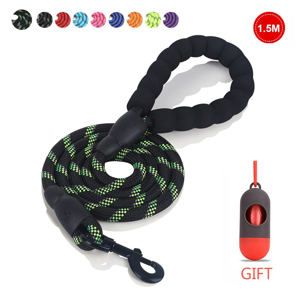 Pet Leash Reflective Strong Dog Leash 1.5M Long with Comfortable Padded Handle Heavy Duty Training Durable Nylon Rope Leashes